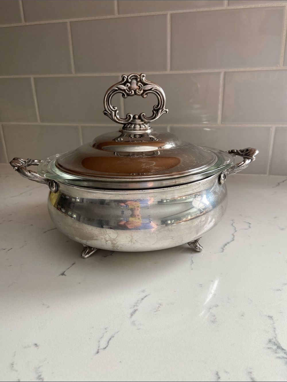 Vintage English Silver Mfg Corp Silverplate Casserole Glass Insert
